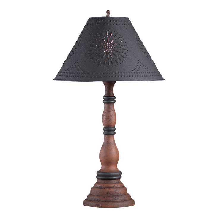 Hartford Pumpkin over Black Davenport Wood Table Lamp with Punched Chisel Pierced Tin Shade