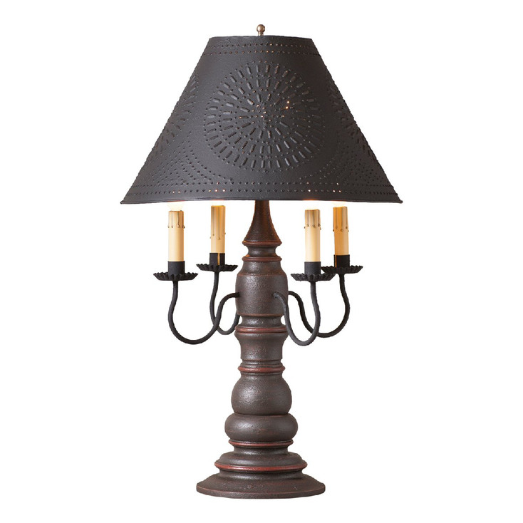 Americana Espresso Bradford Wood and Metal Table Lamp with Punched Chisel Pierced Tin Shade