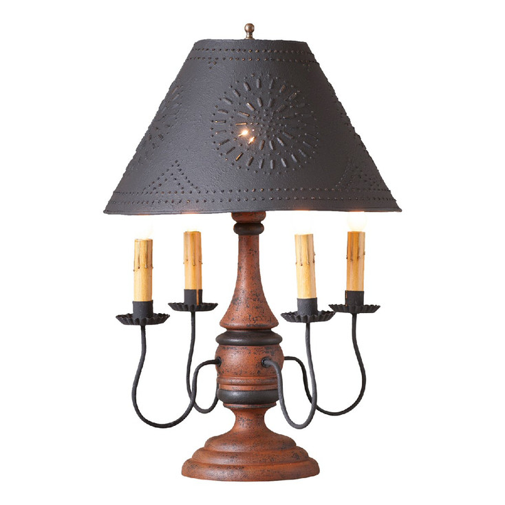 Hartford Pumpkin over Black Jamestown Wood and Metal Table Lamp with Punched Chisel Pierced Tin Shade