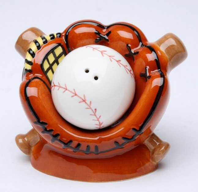 Baseball Porcelain Salt and Pepper Shakers, Set of 4