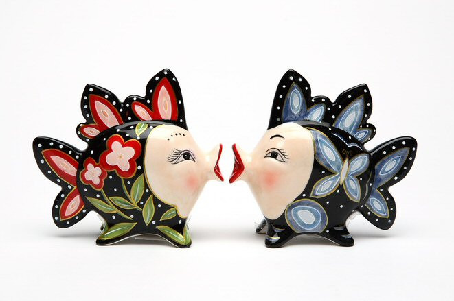 Two Fish Ceramic Salt and Pepper Shakers, Set of 4