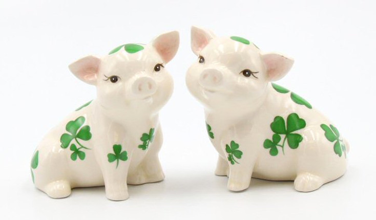 Shamrock Pigs Porcelain Salt and Pepper Shakers, Set of 4