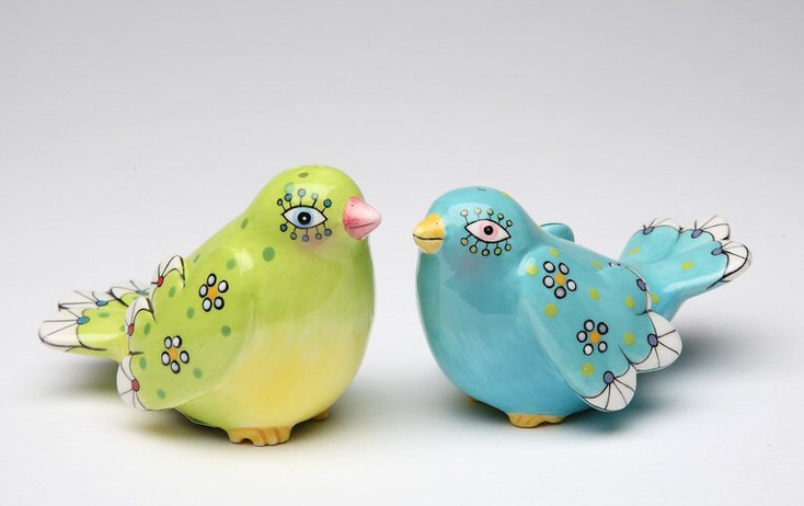 Two Birds Ceramic Salt and Pepper Shakers by Babs, Set of 4