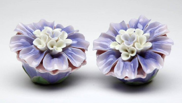 Dahlia Flower Porcelain Salt and Pepper Shakers, Set of 4