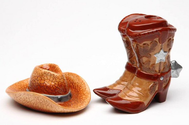 Cowboy Boots and Cowboy Hat Porcelain Salt & Pepper Shakers, Set of 4