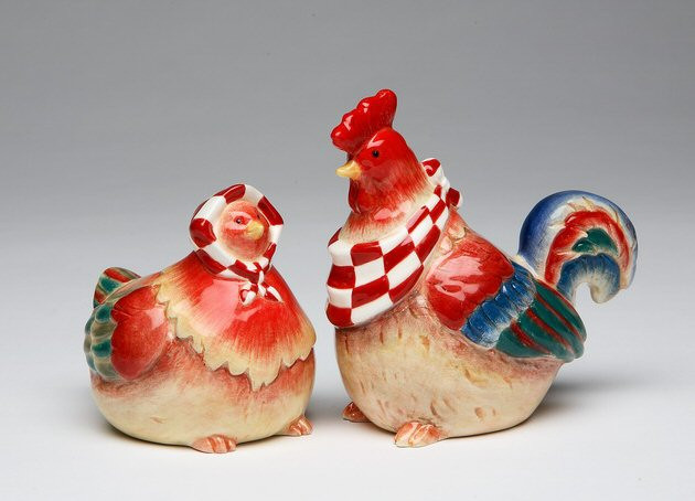 Two Chicken Birds Ceramic Salt and Pepper Shakers, Set of 4