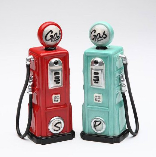 Two Gas Pumps Ceramic Salt and Pepper Shakers, Set of 4