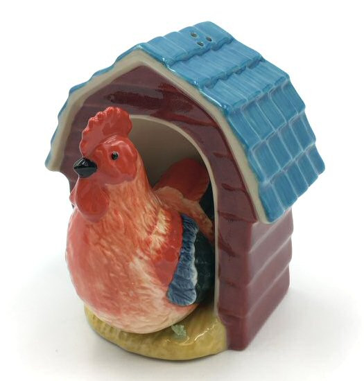 Rooster Bird and Coop Ceramic Salt and Pepper Shakers, Set of 4
