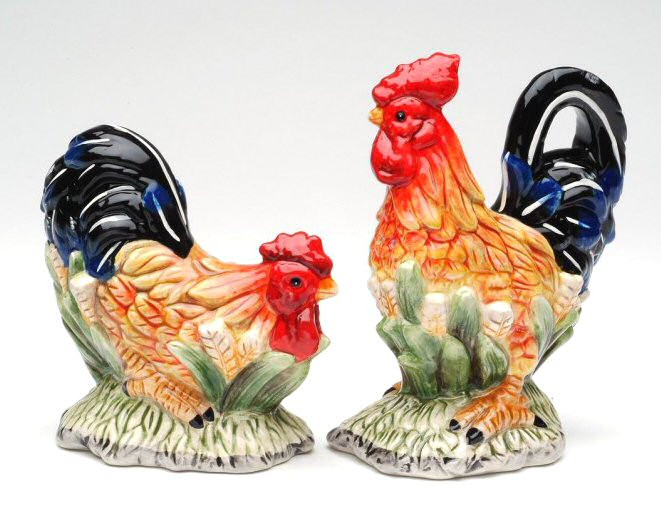 Rooster Porcelain Salt and Pepper Shakers, Set of 4