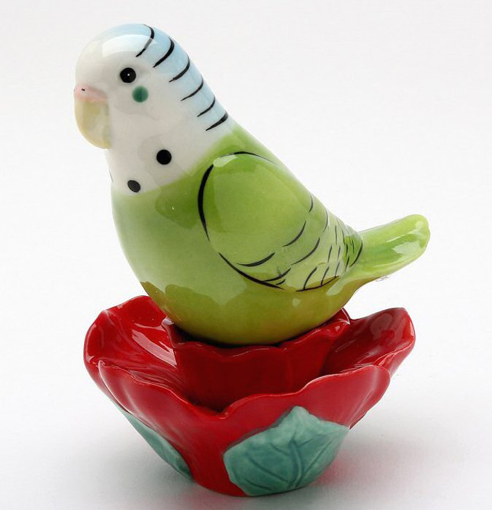 Magnetic Parakeet Bird Ceramic Salt and Pepper Shakers, Set of 4