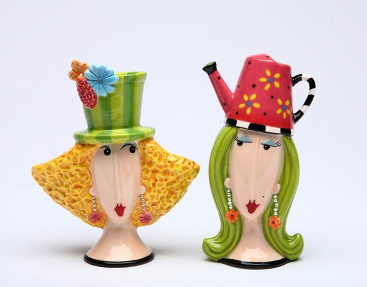 Dollymama's Garden Ladies Ceramic Salt and Pepper Shakers, Set of 4