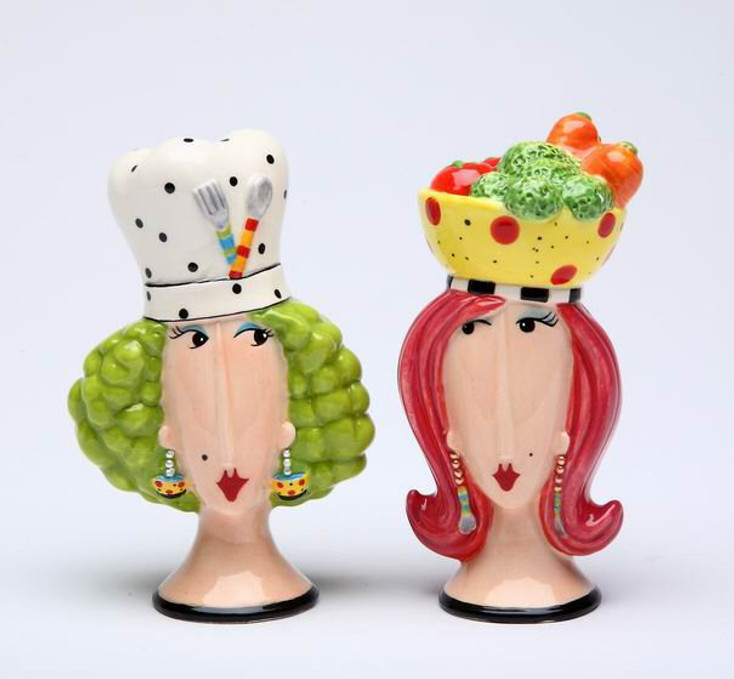 Dollymama's Lady Chef's Ceramic Salt and Pepper Shakers, Set of 4