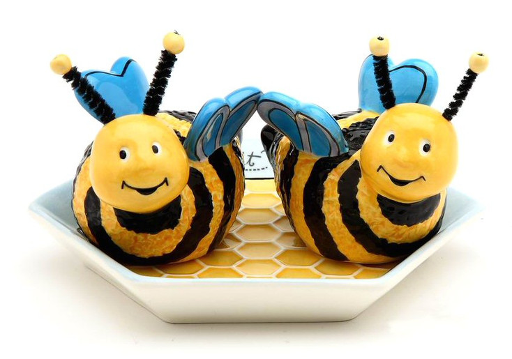 Bee Hive with Bees Ceramic Salt and Pepper Shakers, Set of 6