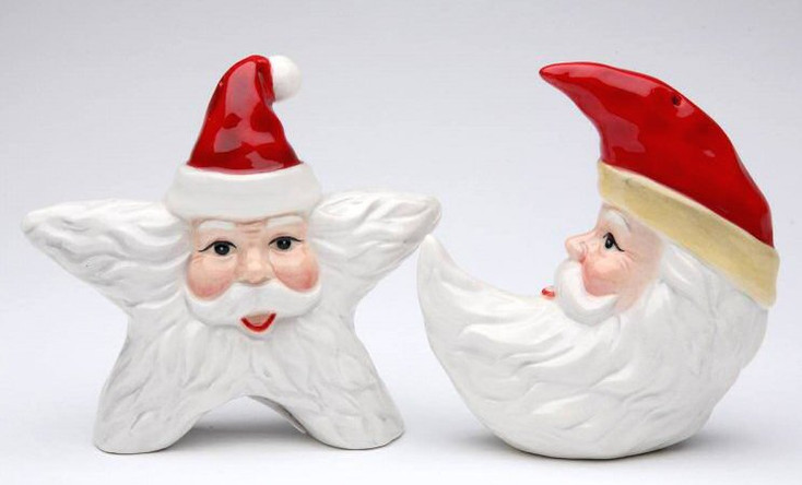 Star and Moon Santa Porcelain Salt and Pepper Shakers, Set of 4