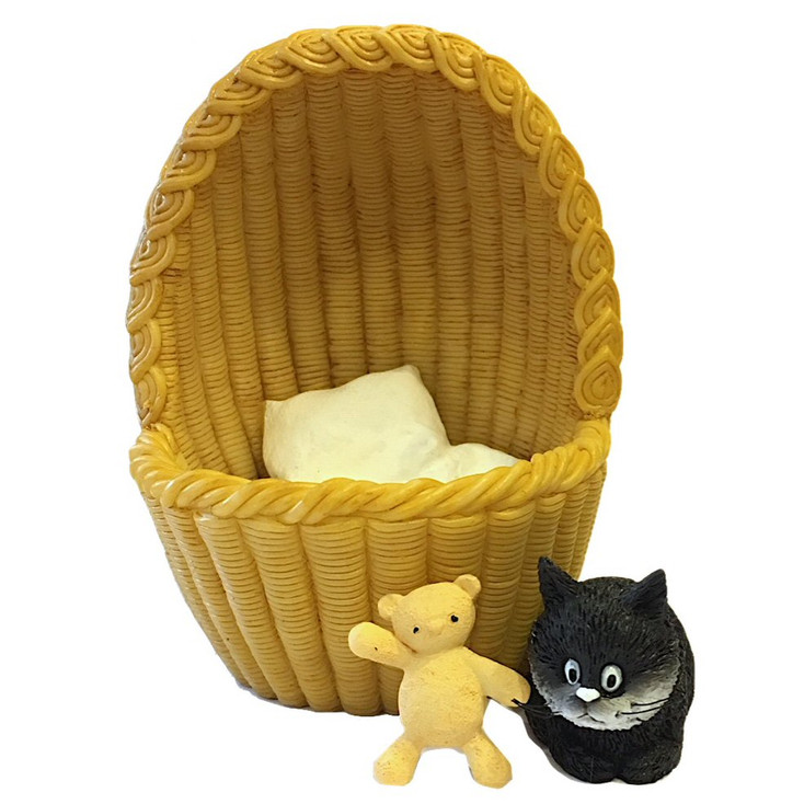 Cozy Nest Kitten in Basket with Teddy Bear Statue by Dubout