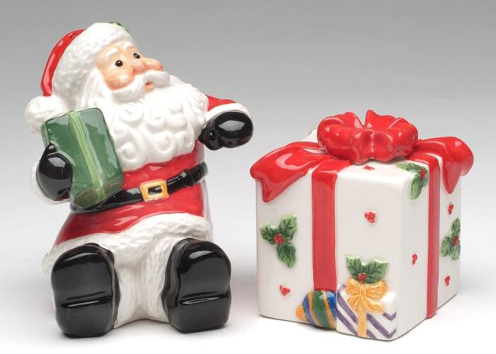 Santa with a Gift Porcelain Salt and Pepper Shakers, Set of 4