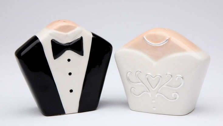 Tuxedo and Gown Ceramic Salt and Pepper Shakers, Set of 4