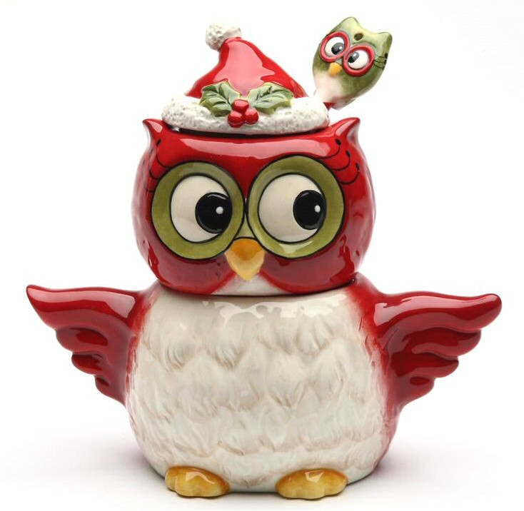 Christmas Owl Bird Sugar and Creamer Set with Spoon by Laurie Furnell