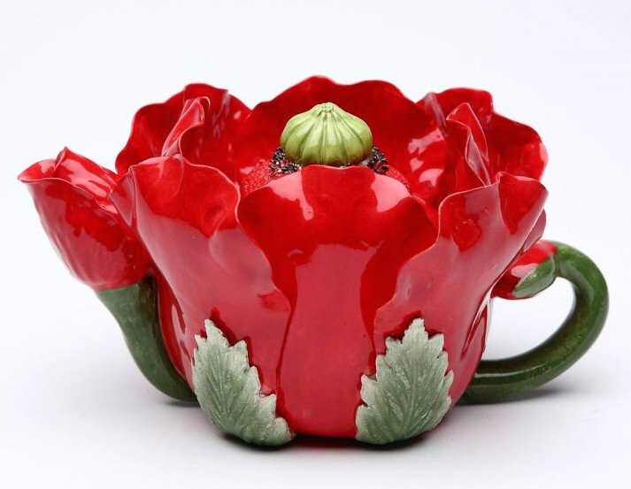 Poppy Flower Porcelain Teapot