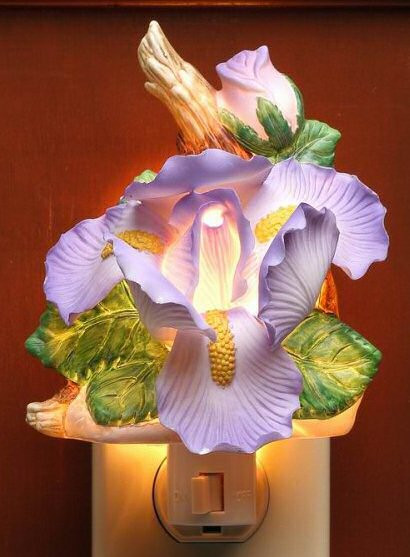 Iris Flower Porcelain Night Light, Set of 2
