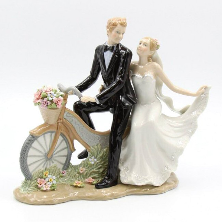 Newlywed Couple on a Bike Porcelain Sculpture