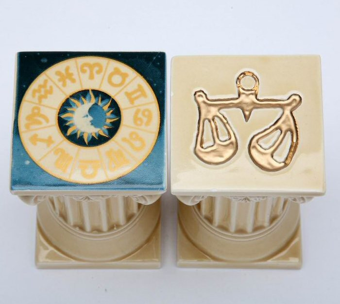 Top of Zodiac Libra Porcelain Salt and Pepper Shakers, Set of 4
