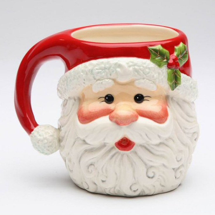 Santa Claus with Holly Porcelain Mugs, Set of 4