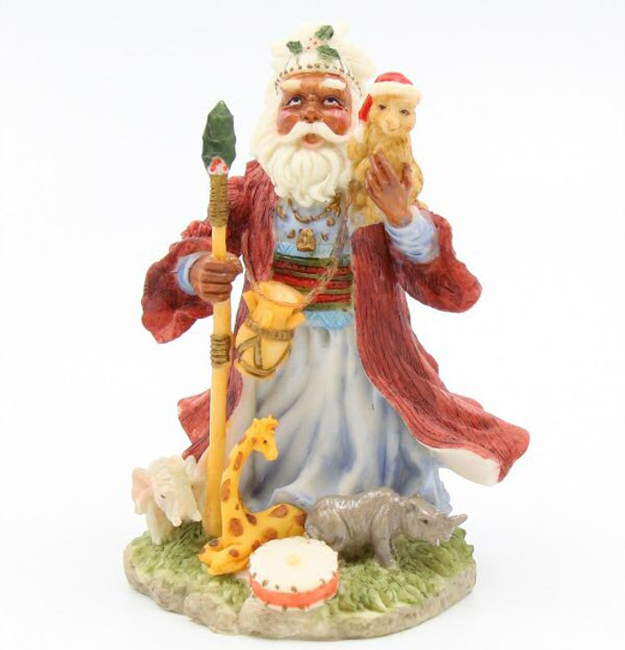 African Santa Around the World Porcelain Sculptures, Set of 2