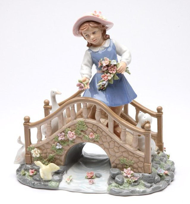 Idle Time Girl on a Bridge Porcelain Sculpture