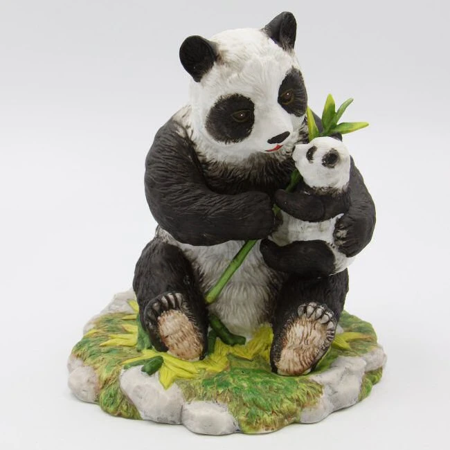 Mom And Baby Panda Bear Porcelain Sculpture