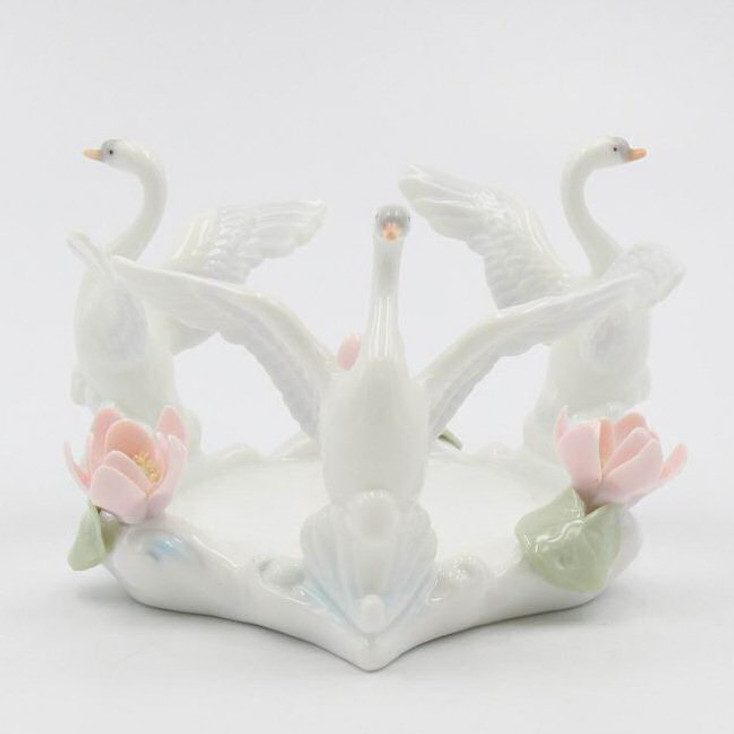 Swan Bird Porcelain Pillar Candle Holders, Set of 2