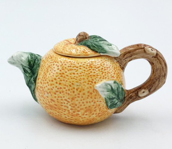 Mini Orange Porcelain Teapots, Set of 2