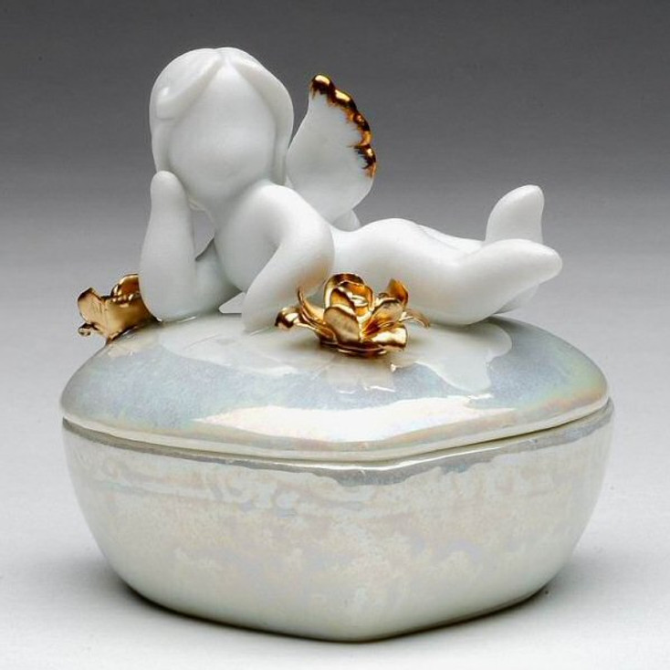My Thoughts Cherub Heart Porcelain Trinket Boxes, Set of 4