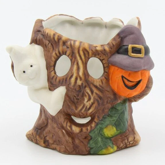 Halloween Witch and Ghost Porcelain Votive Candle Holders, Set of 4
