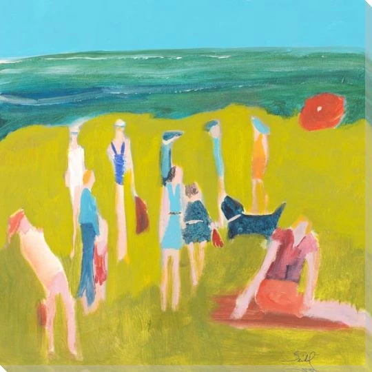 Michigan People on the Beach Wrapped Canvas Giclee Art Print Wall Art