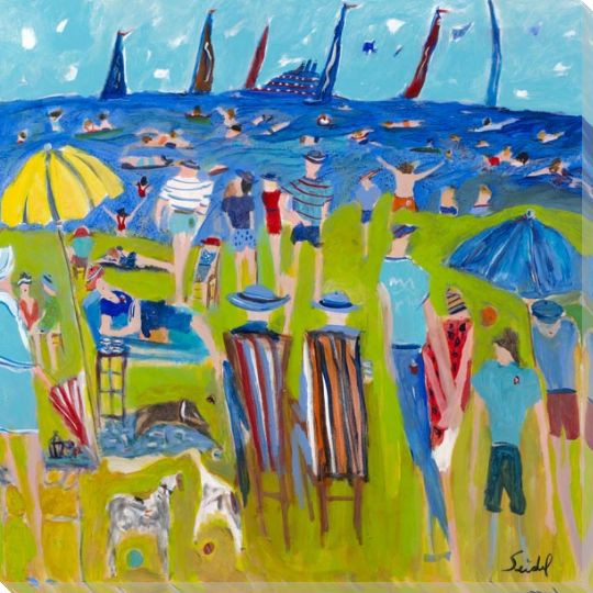 Labor Day at the Beach Wrapped Canvas Giclee Art Print Wall Art