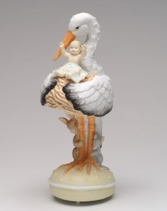 Stork and Boy Musical Music Box Sculpture