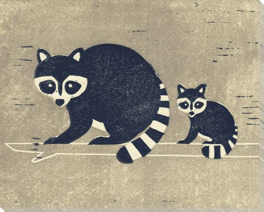 Raccoons Wrapped Canvas Giclee Art Print Wall Art