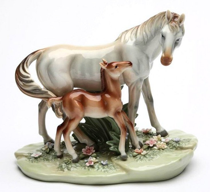 First Steps Mother and Foal Porcelain Horse Sculpture