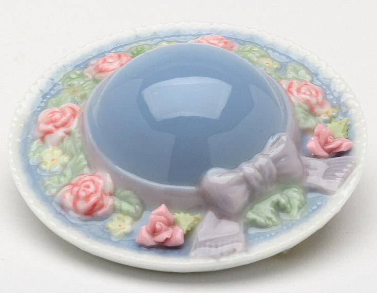 Miniature Hat Mirror with Flowers Porcelain Sculpture