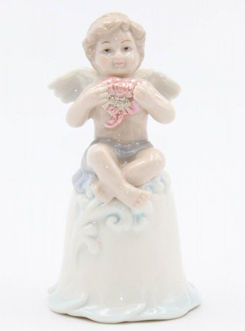 Miniature Cherub Bell Porcelain Sculptures, Set of 2