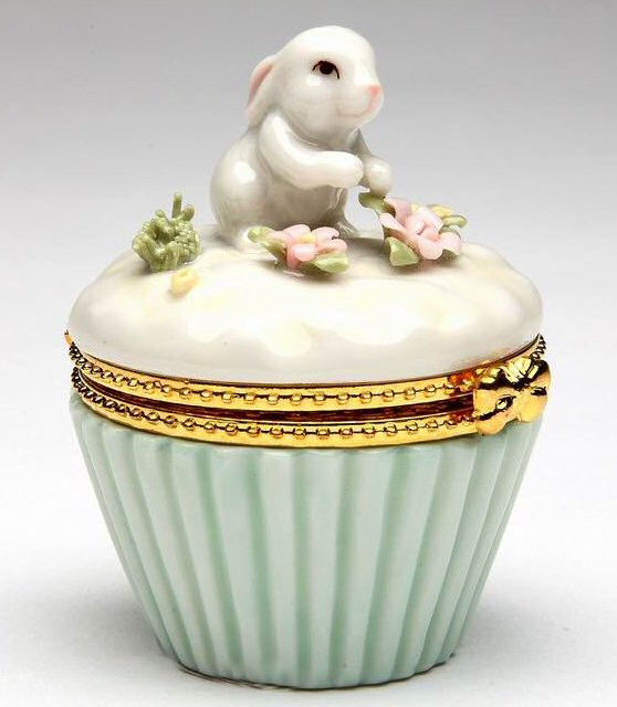 Miniature Bunny Rabbit Hinged Box Porcelain Sculpture