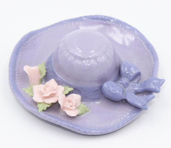 Miniature Purple Hat with Flowers Porcelain Sculpture