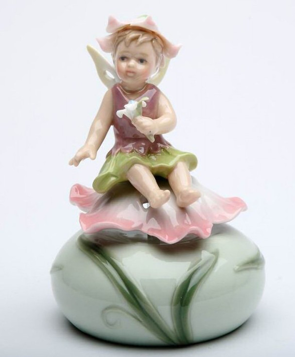 Fairy Sitting on a Pink Flower Musical Music Box Sculpture