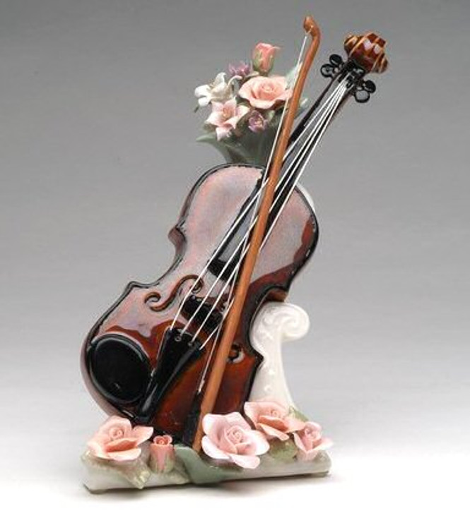 Violin with Flowers Musical Music Box Sculpture