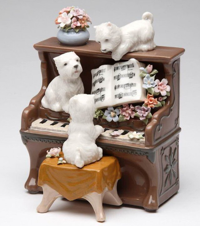 Sound of Music Puppies on a Piano Musical Music Box Sculpture