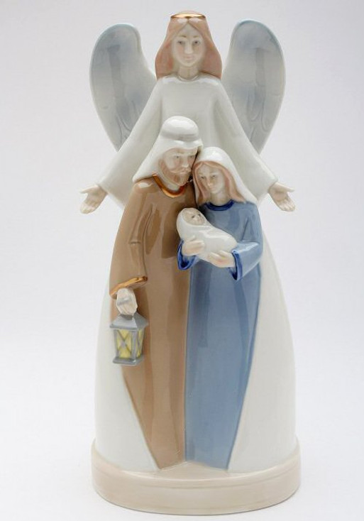 Holy Family with Angel Porcelain Musical Music Box Sculpture