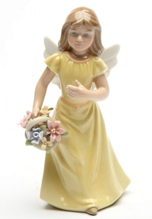 Angel Holding Flowers and Wearing a Yellow Dress Porcelain Sculpture