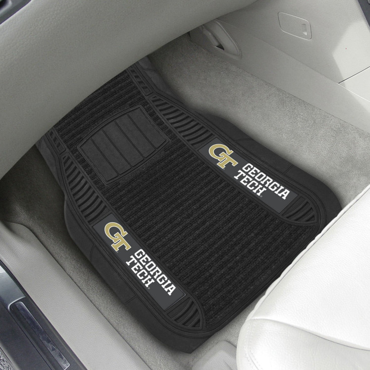 Georgia Tech Deluxe Vinyl & Black Carpet Car Mat, Set of 2