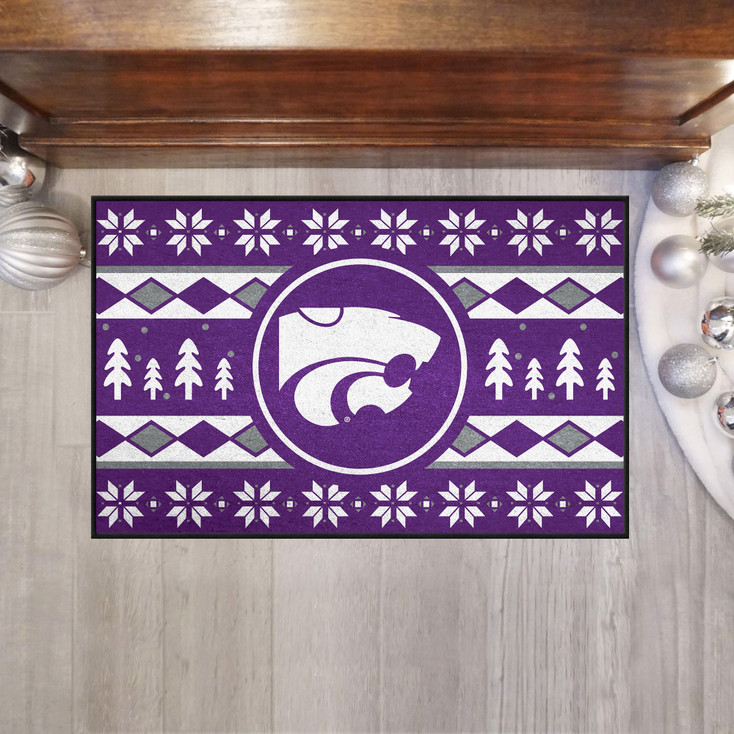 19" x 30" Kansas State University Holiday Sweater Purple Rectangle Starter Mat